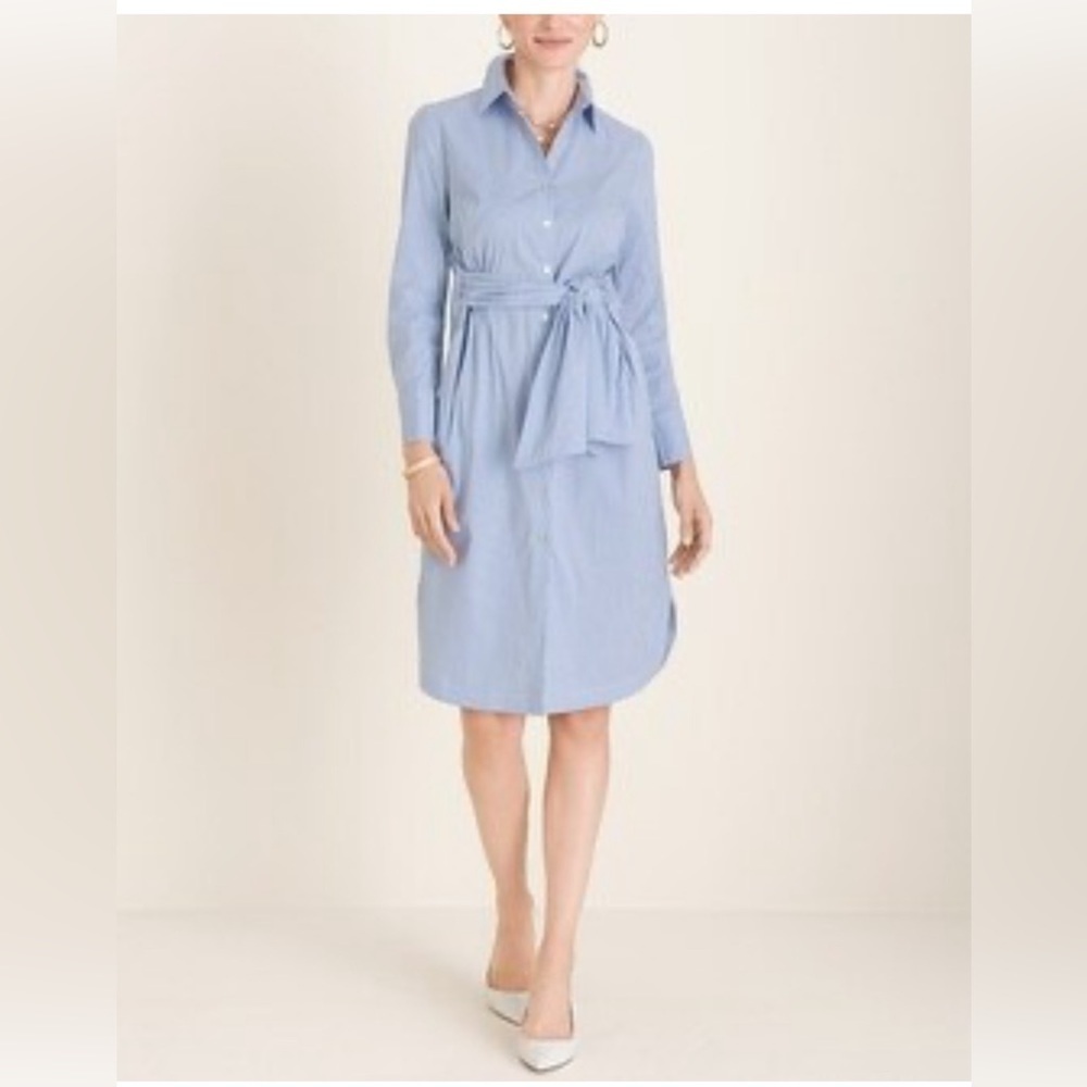 Chico Stripped Tie-Waist Shirt Dress Size 10/M